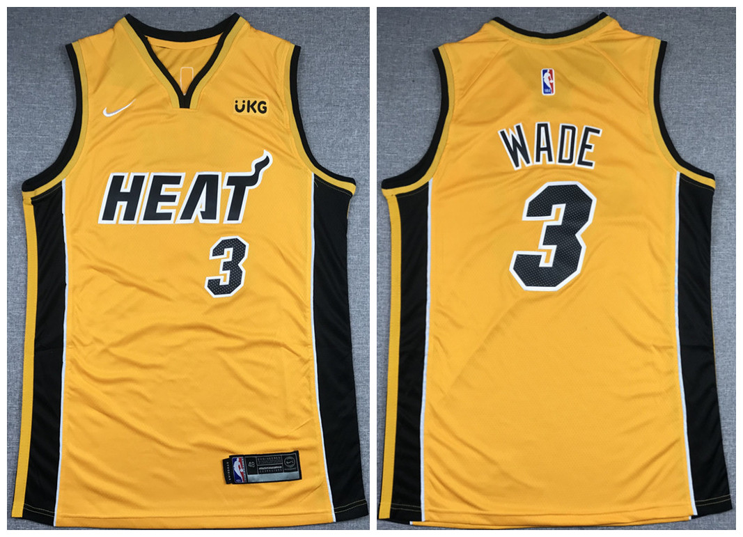 Men's Miami Heat #3 Dwyane Wade Gold NBA Stitched Jersey